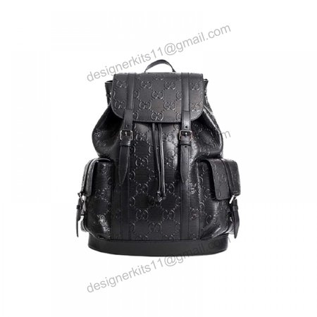 Gg Embossed Backpack In Black Leather GBP014