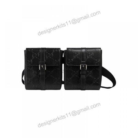 Gg Embossed Belt Bag Black Gg Embossed Leather Cotton Linen Lining GBB021