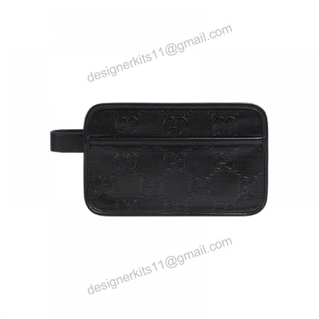 Gg Embossed Cosmetic Case Black Gg Embossed Leather Cotton Linen Lining GBB020