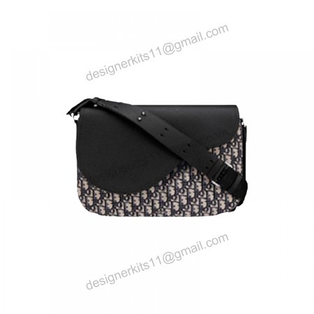 Saddle Messenger Bag Beige and Black Dior Oblique Jacquard and Black Grained Calfskin - DMB010