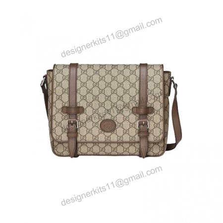 Gucci Messenger Bag Beige/Ebony Gg Supreme Canvas Brown Leather Trim GMB008