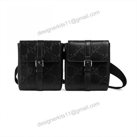 GG EMBOSSED BELT BAG BLACK GG EMBOSSED LEATHER COTTON LINEN LINING - GBC16