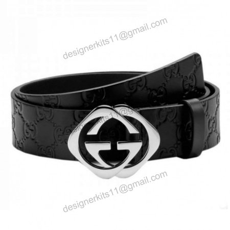 GUCCI BLACK S.SI.MA LEATHER BELT WITH SQUARE G BUCKLE - B4