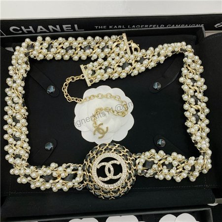 chanel pearl diamond leather belt