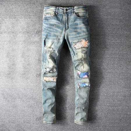 Amiri Bandanna Flower Rip Jeans Light Blue