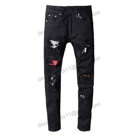 Amiri Bandanna Rip Jeans Black / Red / White