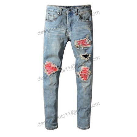 Amiri Bandanna Rip Jeans Light Blue /Red