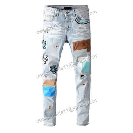 Amiri Bear Patch Rip Jeans Light Blue