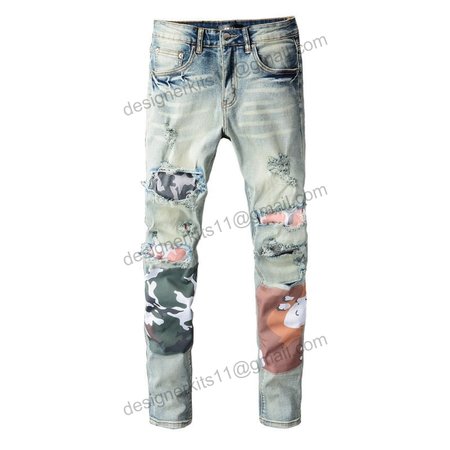 Amiri Camo Patch Jeans Blue / Green / Orange