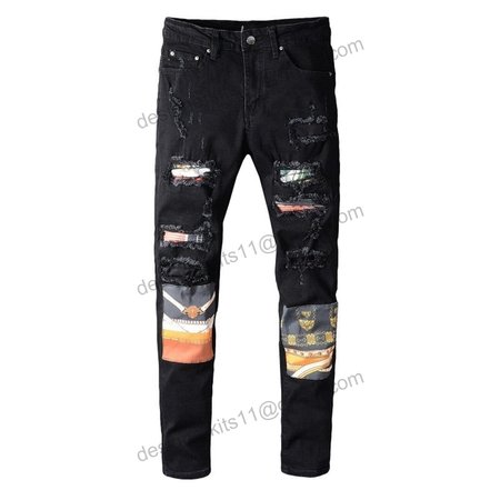 Amiri Chain Design Rip Jeans Black