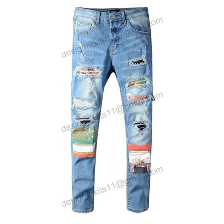 Amiri Chain Design Rip Jeans Light Blue