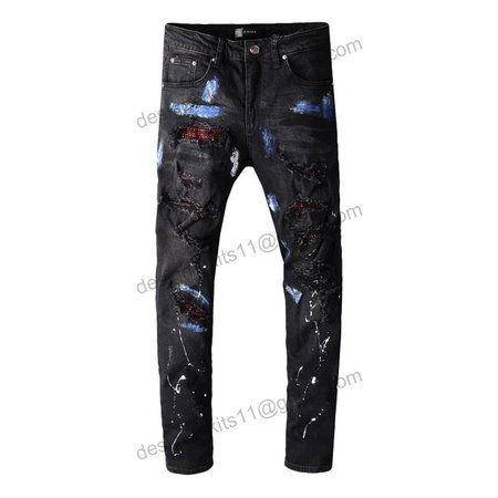 Amiri Rhinestone Splatter Jeans Black/Blue/Red