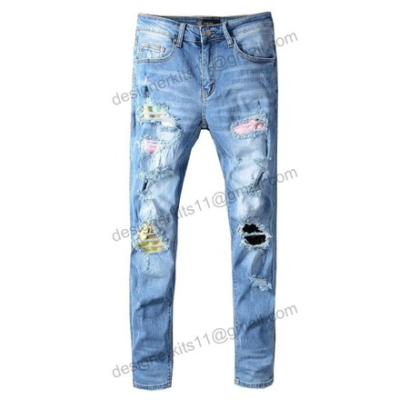 Amiri Rip Jeans Blue / Pink / Yellow