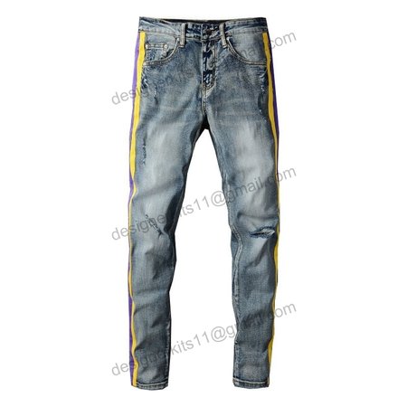 Amiri Rip Jeans Blue / Yellow / Purple