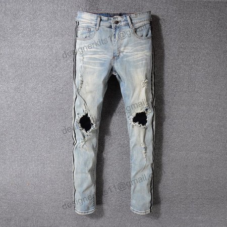 Amiri Striped Rip Jeans Light Blue / Black